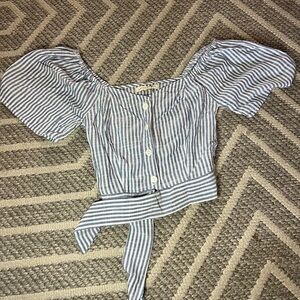 Aeropostale Blue Striped Puff Sleeve Blouse
